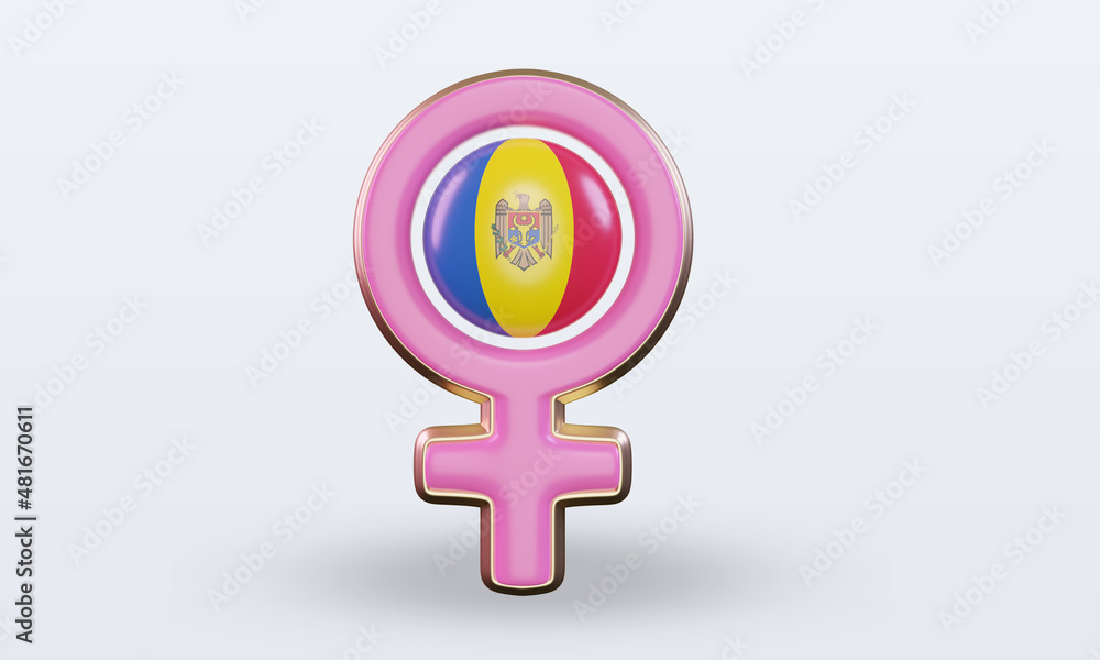 3d women day symbol Moldova flag rendering front view 3d women day symbol Moldova flag rendering front view