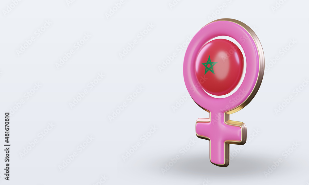 3d women day symbol Morocco flag rendering right view 3d women day symbol Morocco flag rendering right view