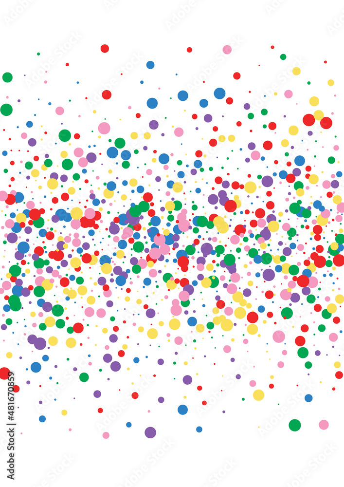 Blue Confetti Fiesta Background. Round Frame Illustration. Multicolored Random Dot. Yellow Spread Circle Texture.