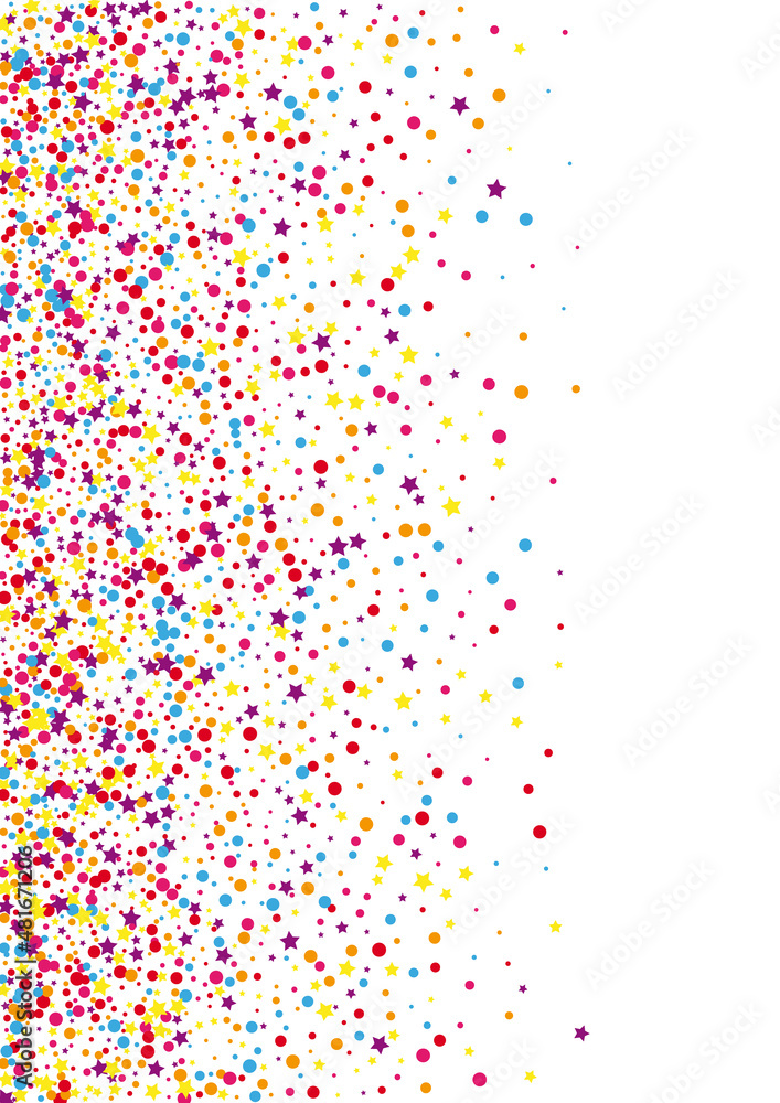 Yellow Color Confetti Decoration. Festive Star Background. Pink Circle Isolated Illustration. Shiny Dot Background.