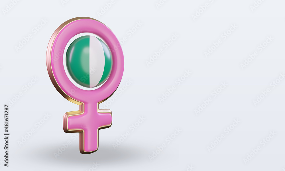 3d women day symbol Nigeria flag rendering left view 3d women day symbol Nigeria flag rendering left view