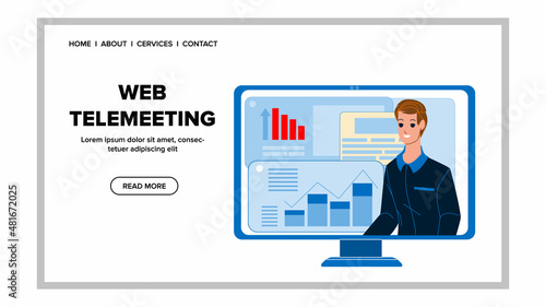 Web telemeeting conference online. mobile business call. internet telecommunication character web flat cartoon illustration