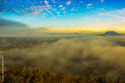 Mist over Phu Thok Mountain, Chiang Khan, Loei Province, Thailand