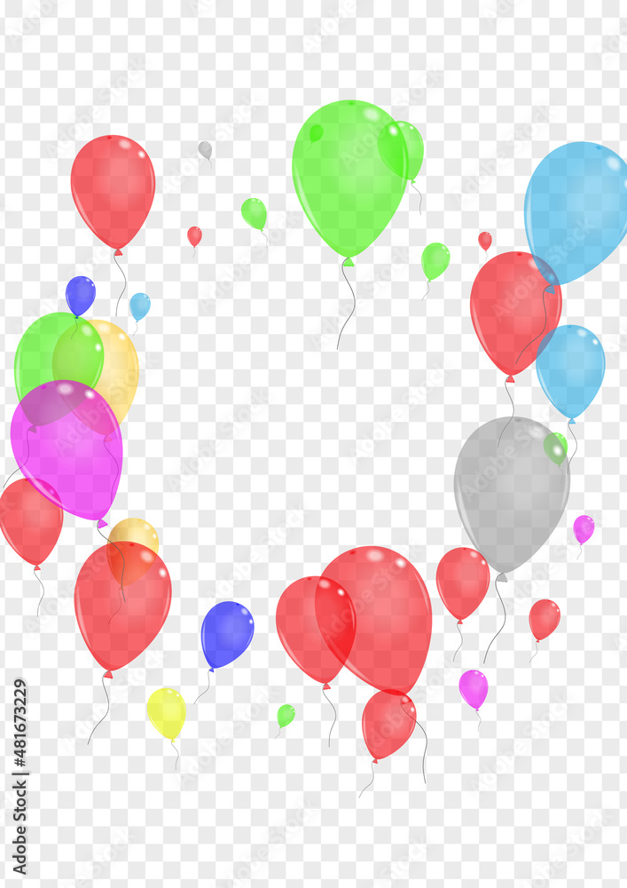 Blue Baloon Background Transparent Vector. Balloon Flying Set. Green Festival. Bright Surprise. Air Holiday Background.
