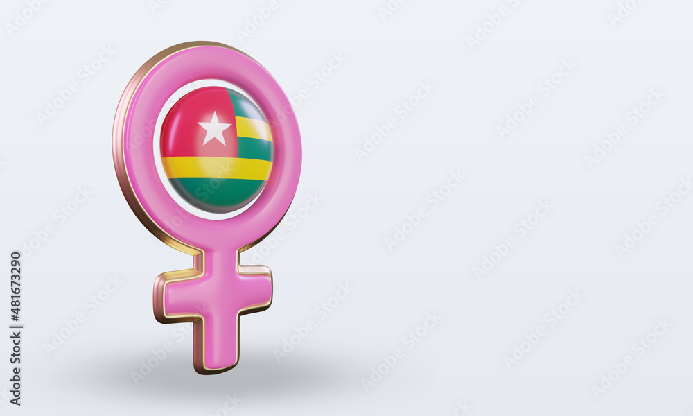 3d women day symbol Togo flag rendering left view 3d women day symbol Togo flag rendering left view