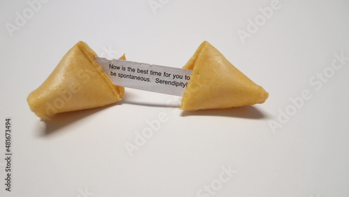 Fortune cookie opened with the message in the middle