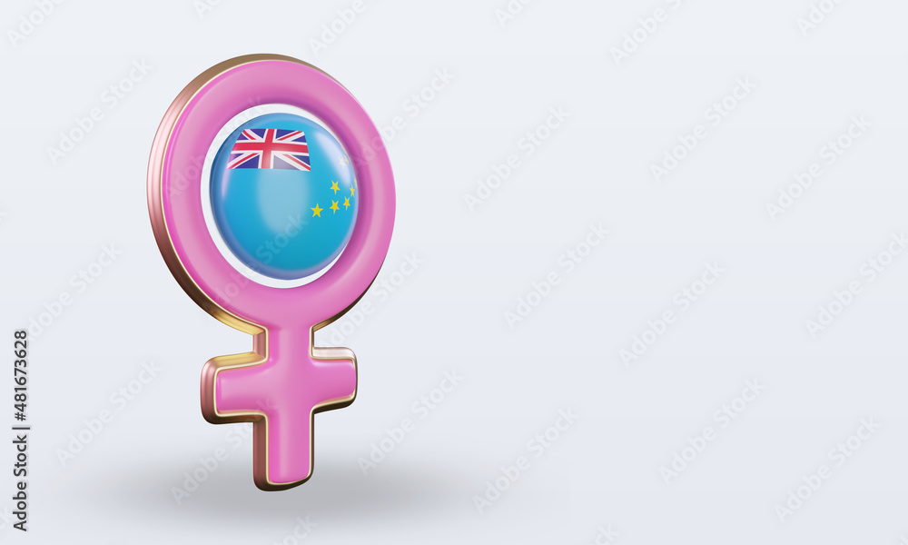 3d women day symbol Tuvalu flag rendering left view 3d women day symbol Tuvalu flag rendering left view