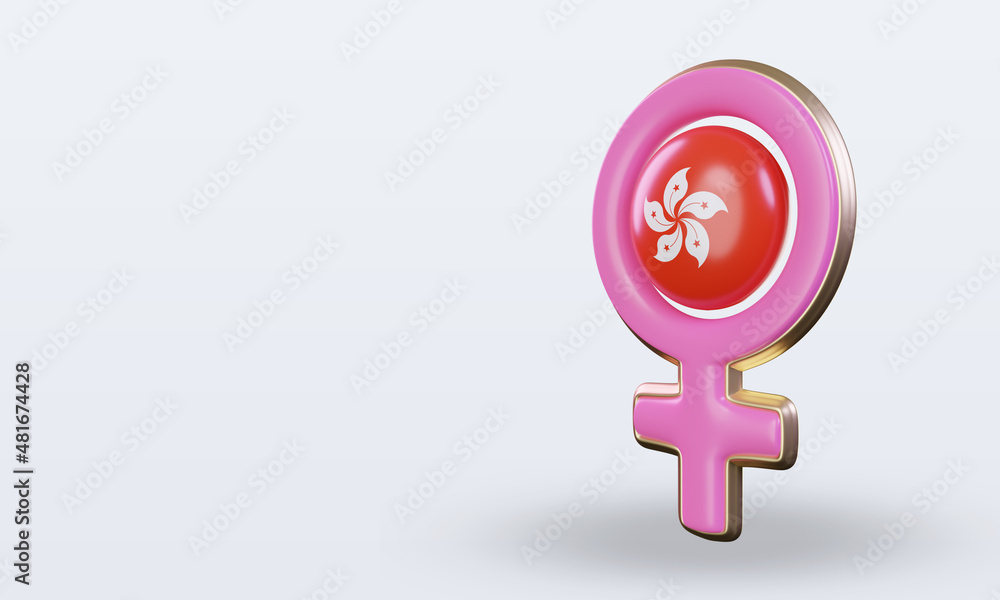 3d women day symbol Hongkong flag rendering right view 3d women day symbol Hongkong flag rendering right view