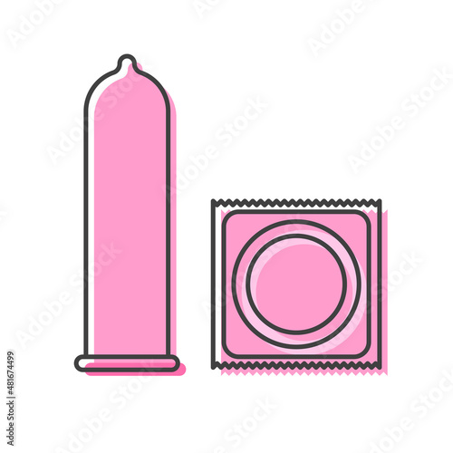 Vector condom linear icons isolated on white background. Contraception concept. 