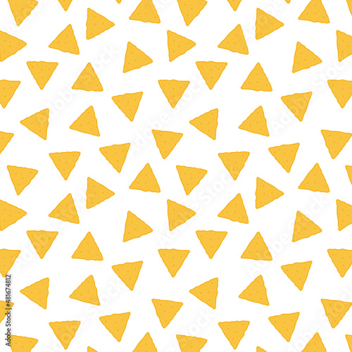 Nachos pattern wallpaper. Tasty colorful crispy Mexican food nachos seamless pattern.