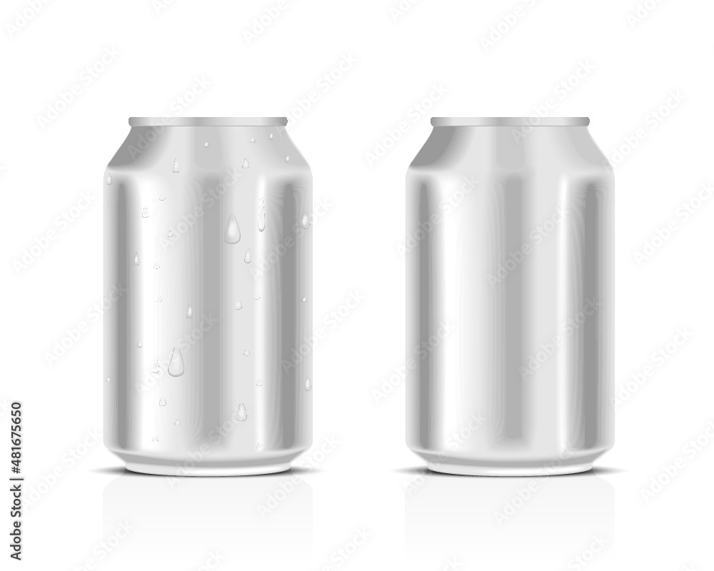 White metal cans with water drops isolated on a white background White metal cans with water drops isolated on a white background