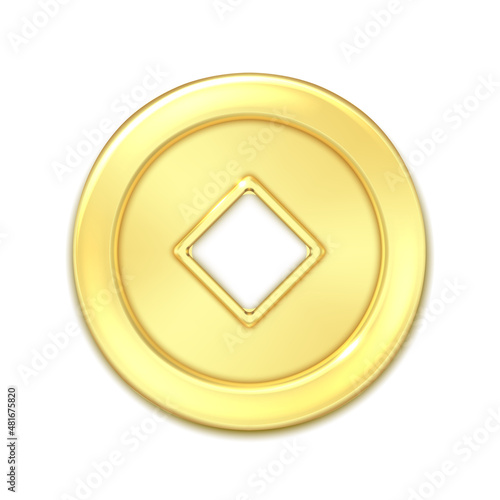 golden money coin china gold cash 3d realistic vector