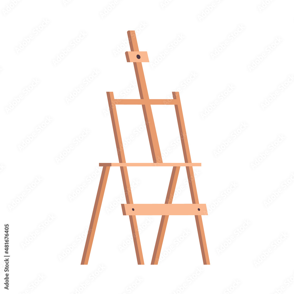 Wooden easel. Canvas stand for a painting. Iinventory is artistic. Vector illustration in a flat style. Wooden easel. Canvas stand for a painting. Iinventory is artistic. Vector illustration in a flat style.