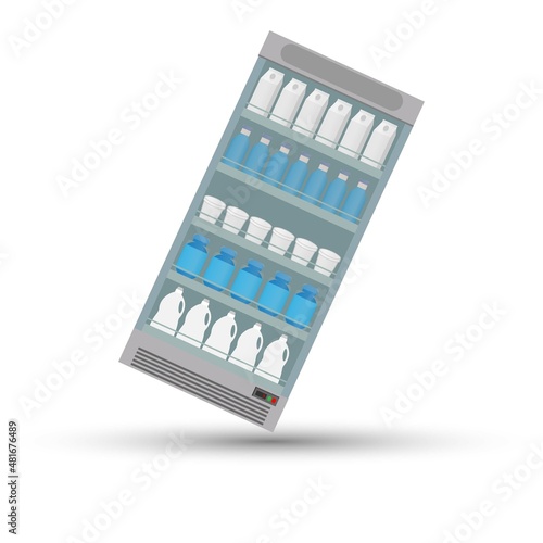 Supermarket refrigerator with various products