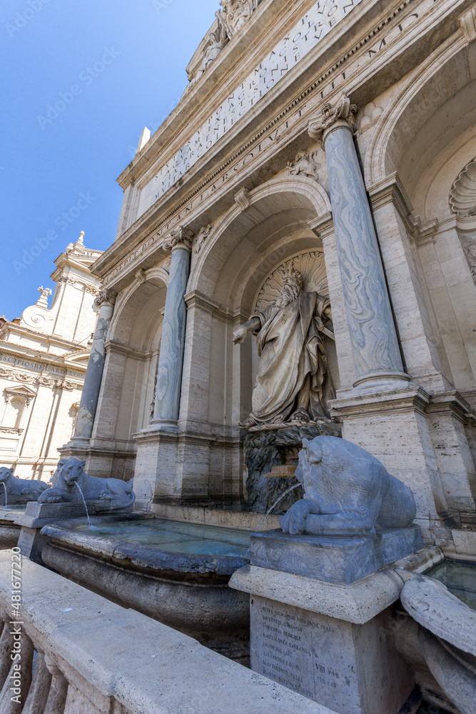 Fountain of Moses (Fountain Acqua Felice) in city of Rome, Italy
