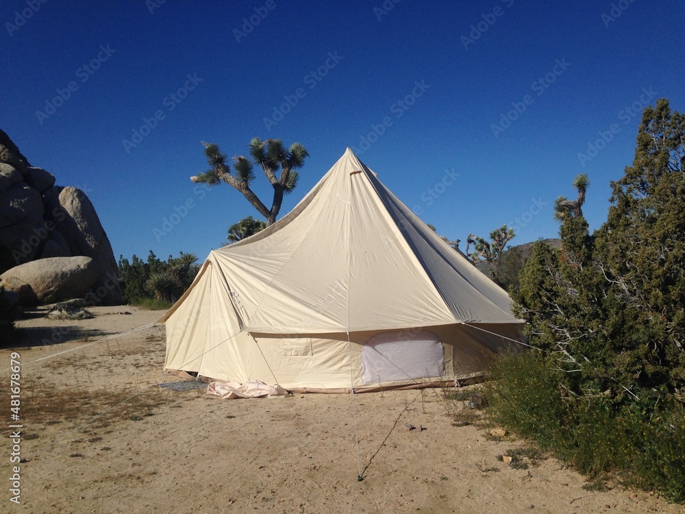 Bell tent in the desert/wilderness, Joshua Tree