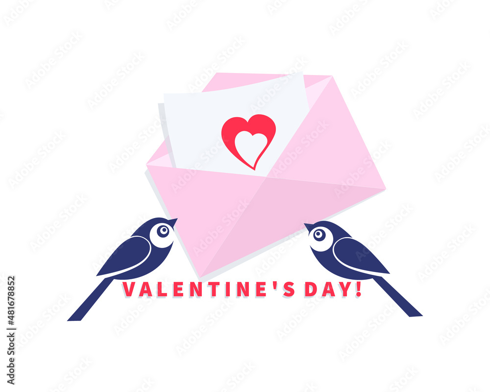 Love message. St. Valentines Day. Cute birds are holding an envelope with a love note. Holiday party invitation design for Valentines Day, engagement or wedding. Vector illustration