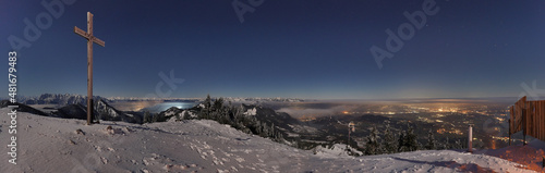 Blick ins Tal von der Hochries bei Nacht im Winter photo