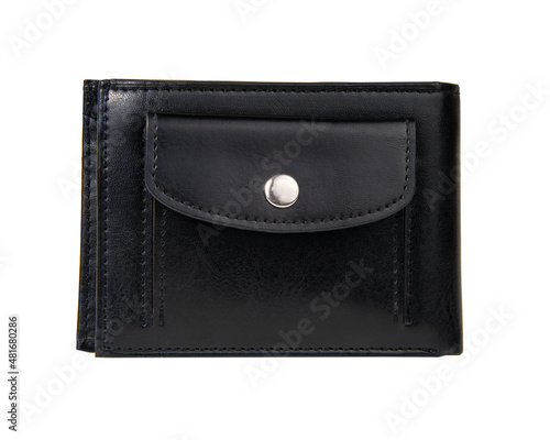 Black leather wallet elegant for man isolated on the white background