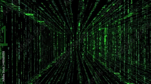 green matrix binary code tunnel animation