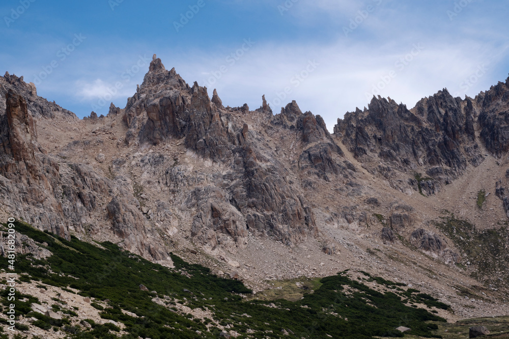 Alpine landscape. View of the rocky mountains in Cerro Catedral, Bariloche, Patagonia Argentina. 