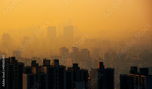 Serious yellow dust in Seoul  Korea 