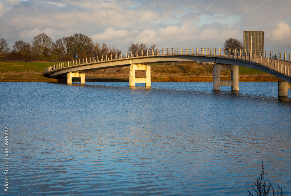 View of the Zaligebrug, the bridge in dutch city of Nijmegen crossing the side channel of river Waal
