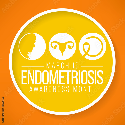 Endometriosis awareness month is observed every year in March, is a painful condition where endometrial tissue grows outside the uterus. Vector illustration