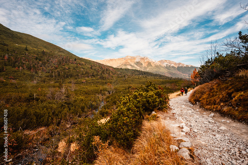 Hiking in national park High Tatras. HiIking from biele pleso to Zelene pleso in the mountain Vysoke Tatry, Slovakia. Beautiful photo