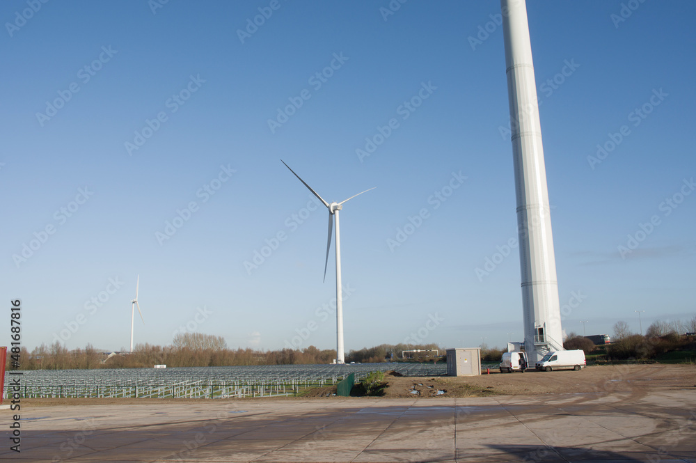 Modern windmills with a clear blue sky