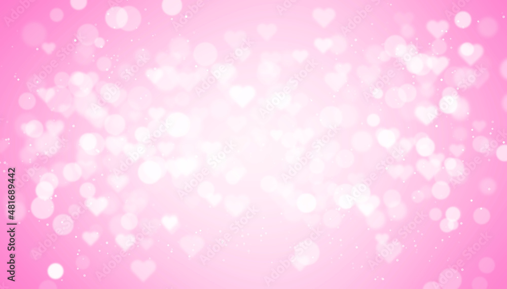 Valentine day background pink gradient white bokeh with hearts