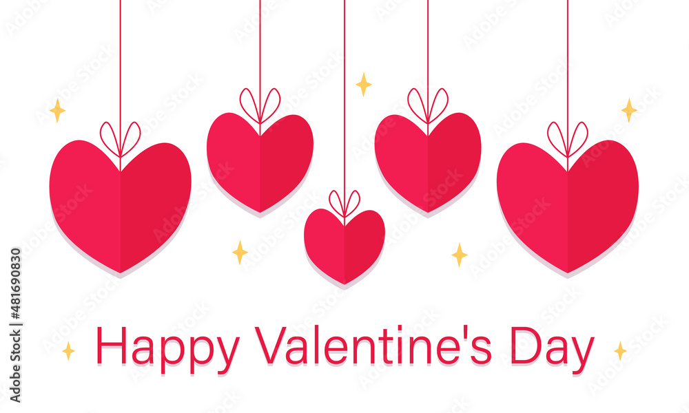 Happy Valentine's Day. Postcard design. Hanging hearts. Web banner. Vector