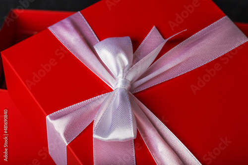 Gift.Red big box with white bow. 