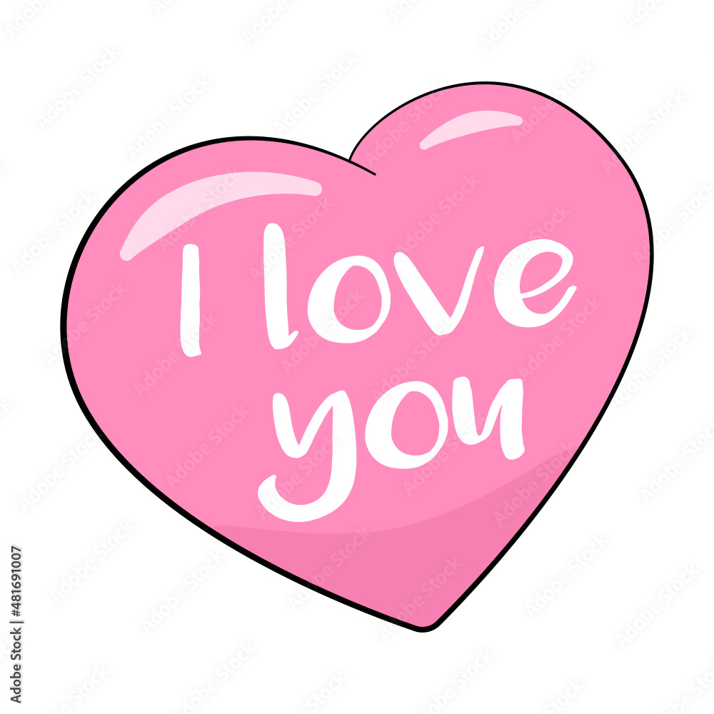 Pink heart with I Love You lettering. Vector illustration