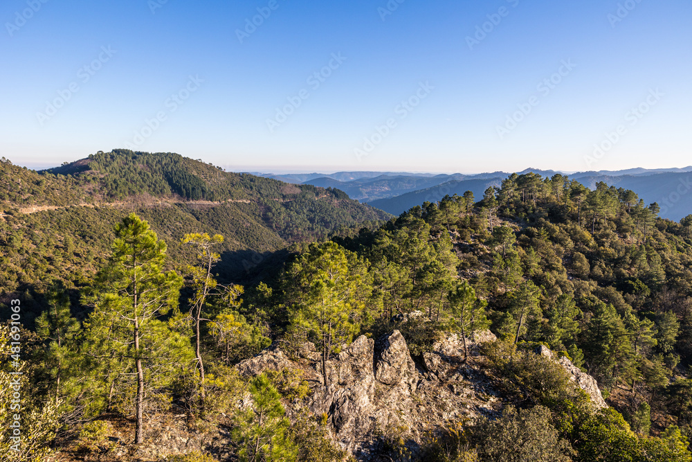Fototapeta premium Vue sur les montagnes des Cévennes depuis le Signal Saint-Pierre (Occitanie, France)