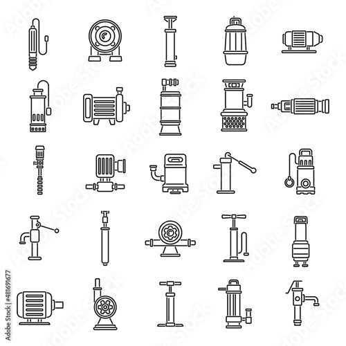 Pump icons set outline vector. Water tank