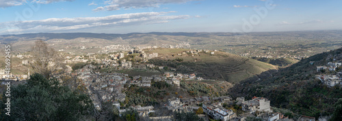 View from the crusader castle Crac des Chevaliers over the village of Hosn and the surrounding countryside in Syria