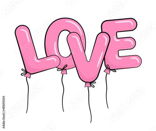 The word LOVE made of balloons in the shape of letters. Valentine's day. Vector photo