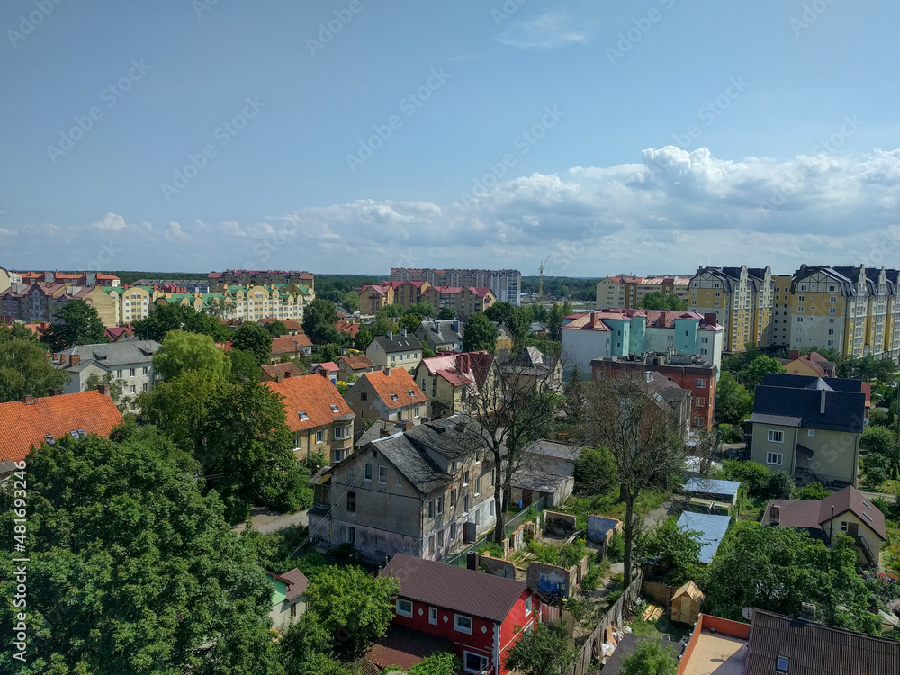 Aerial view on the city from water tower, Zelenogradsk, Russia.