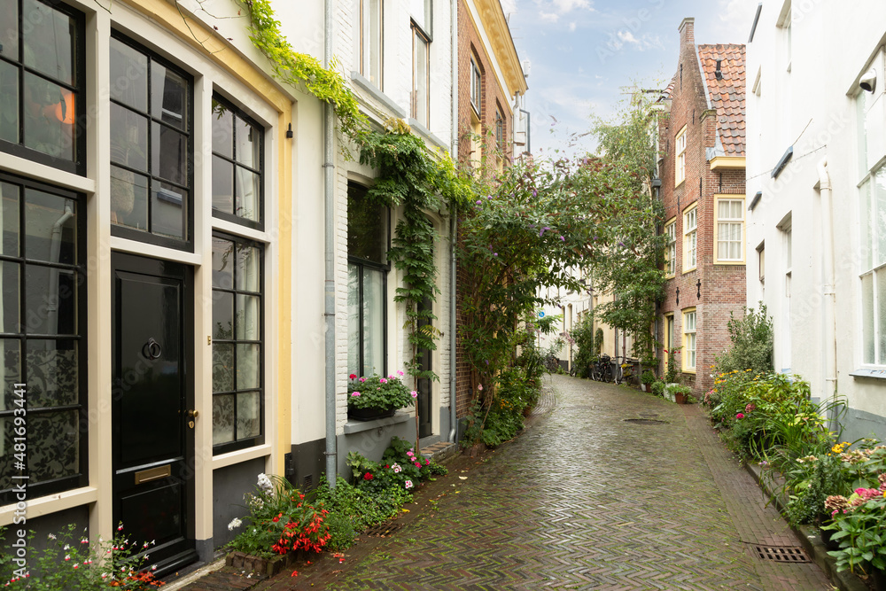 Narrow street in the center of the old Hanseatic city of Zutphen in the Netherlands.