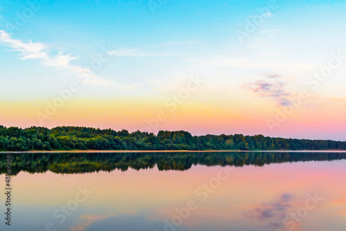 calm vyatka river at dawn on a summer morning