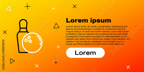 Line Bowling pin and ball icon isolated on yellow background. Sport equipment. Colorful outline concept. Vector