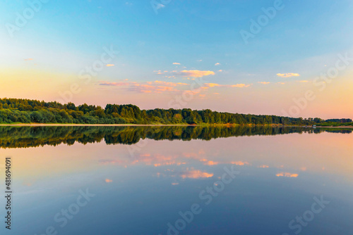 calm vyatka river at sunset on a summer evening