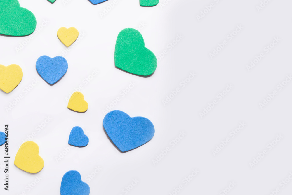 Valentine's Day concept. Isolated multi-colored hearts on a white background.