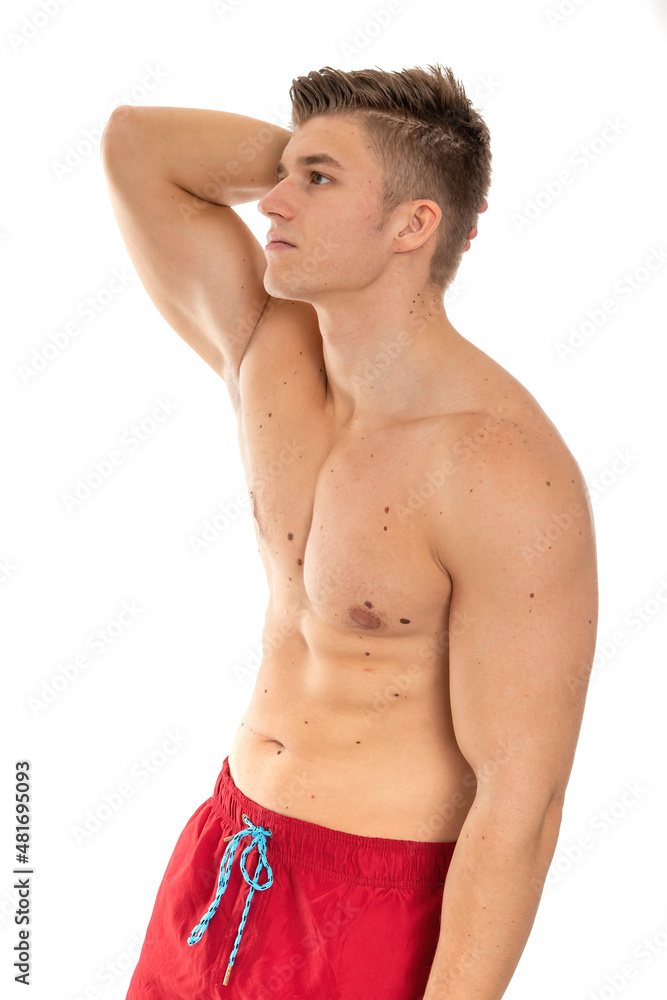 stretch naked sportive body with visible muscles while prepare for fitness workout stretch naked sportive body with visible muscles while prepare for fitness workout