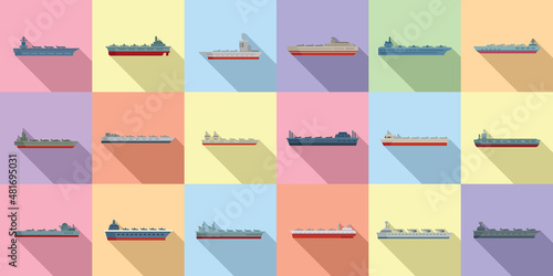 Aircraft carrier icons set flat vector. Army carrier