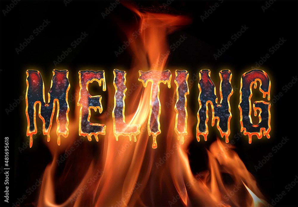 Melting Metal Text Effect Burning in Fire Mockup Stock Template Adobe