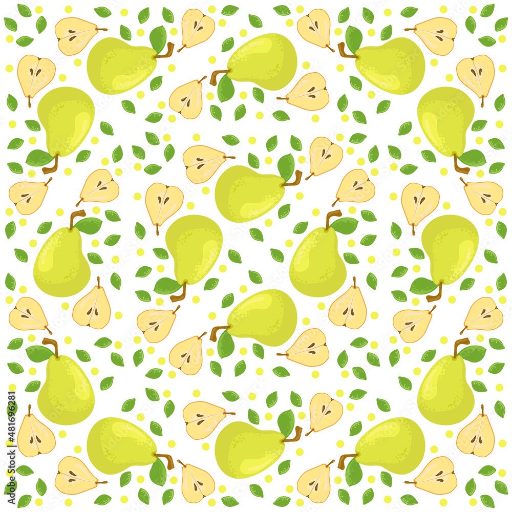 Pear seamless pattern. Yellow pears on a white background. Fabric and textiles for the home. Background. Pear seamless pattern. Yellow pears on a white background. Fabric and textiles for the home. Background.