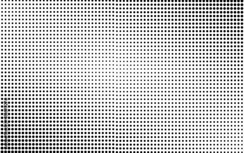 Halftone dot pattern. Pop art gradient background with circles. Comic half tone effect. Abstract cover design. Optical spotted texture. Black white banner. Monochrome vector illustration