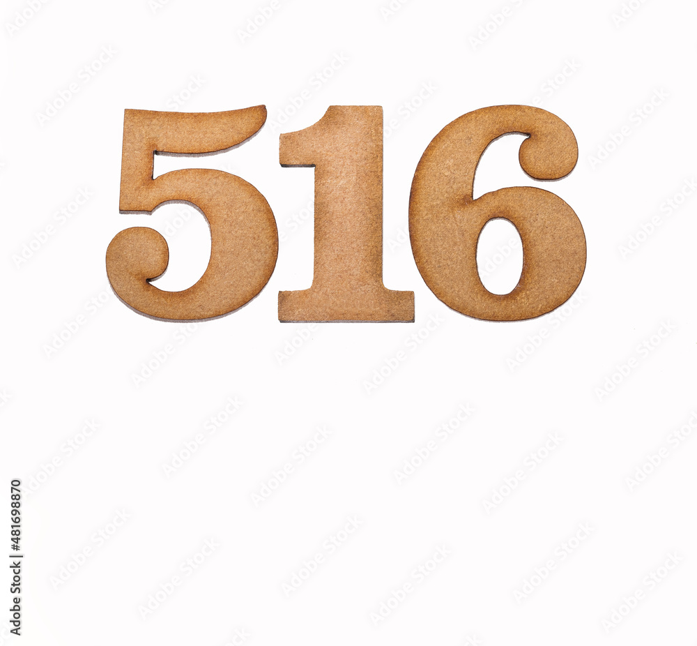 Number 516 in wood, isolated on white background Number 516 in wood, isolated on white background